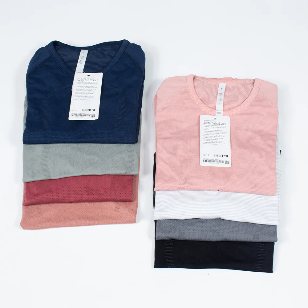 LuluWomen Knitting Long Sleeve Sport Top Women Workout T-Shirt Yoga Crew Neck Quick Dry Breathable Elastic Fitness Running Shirt