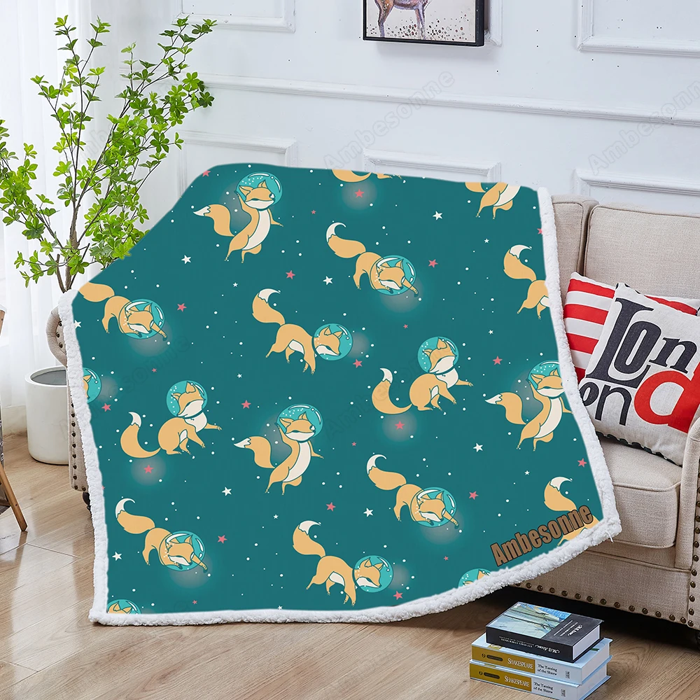 

Cosmic Seamless Pattern Cute Doodle Fox-astronauts Floating In Space Soft Fluffy Blanket Blanket Sherpa Blankets Cartoon Throw