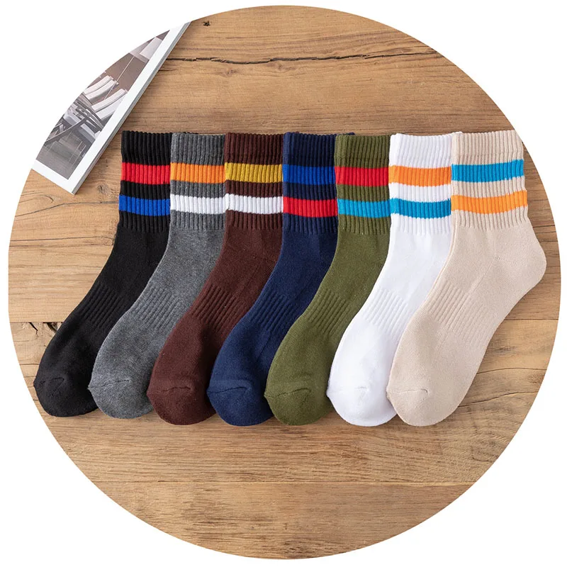 10 Pair Cotton Men's Socks Autumn And Winter Thick Towel Bottom Sports Socks Harajuku Striped Tube Casual Man Socks