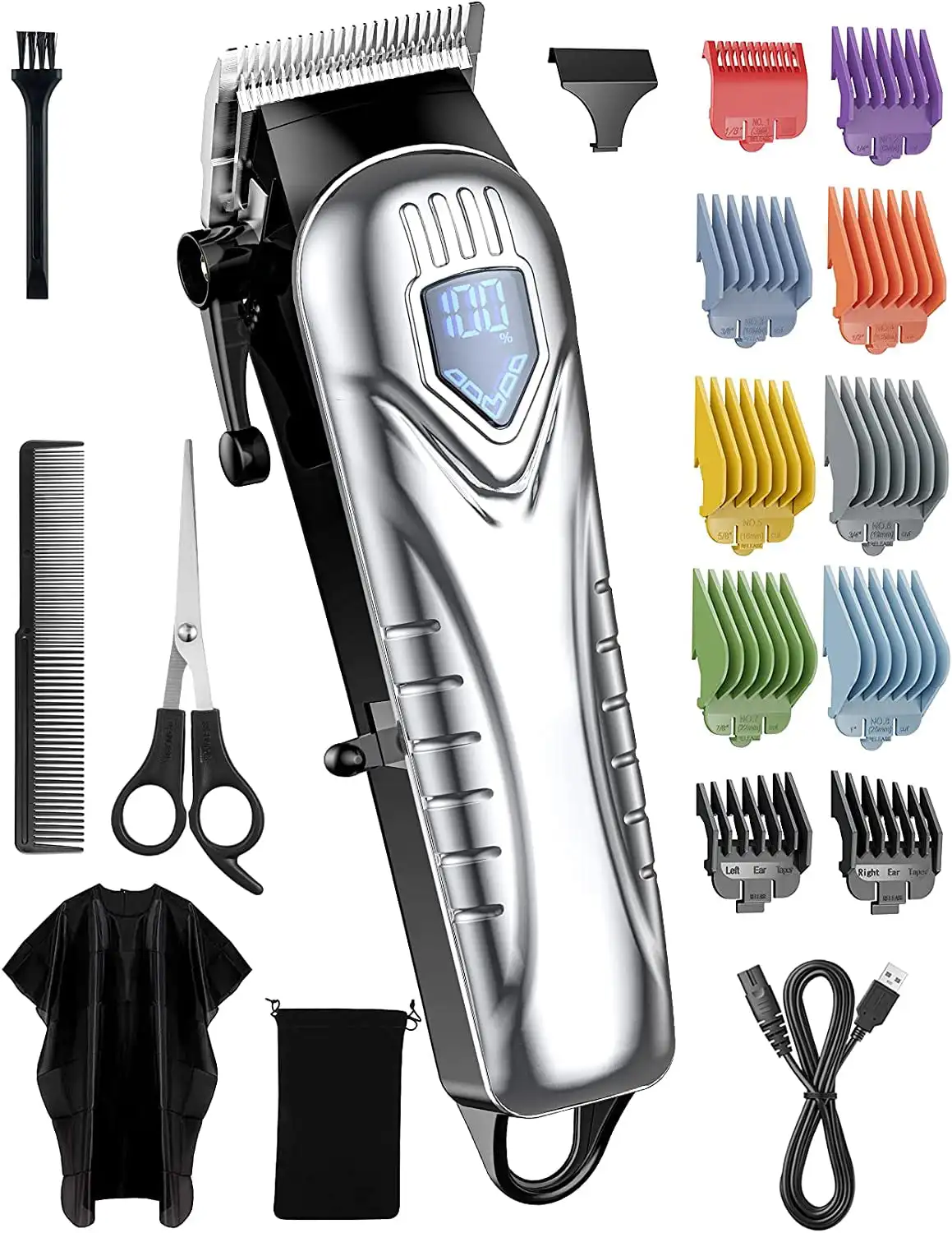 

Cordless Hair Clippers for Men w/Battery Display, 5H Professional Hair Cutting Kit with 10 Combs 1/64"-1", Rechargeable Barber C