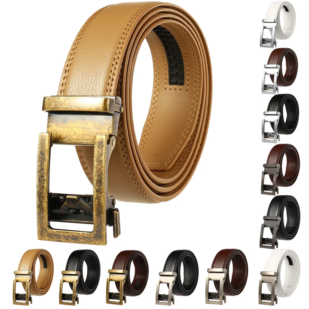 Adjustable Men Cow Leather Belts Classic Luxury Business Design Automatic Ratchet Buckle Formal Belt for Men