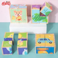 6 sides 3d puzzles game cubes montessori animal traffic fruit wooden blocks jigsaw early education learning toys for children
