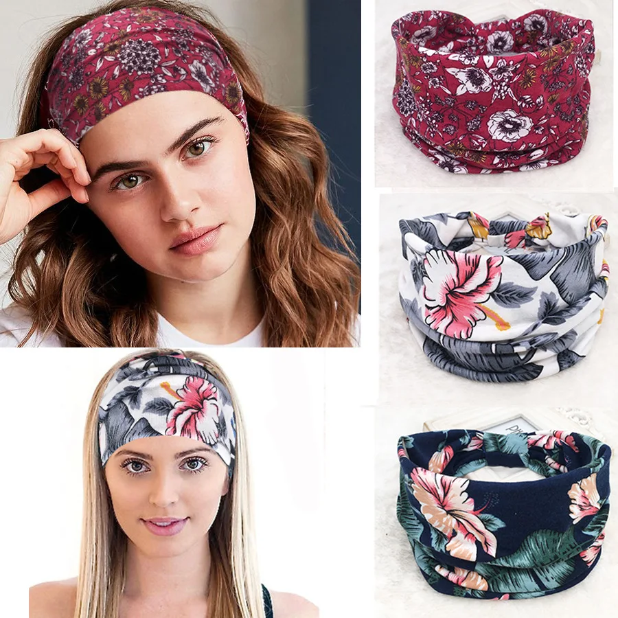 

Summer Women's Bohemian Bandanas Elastic Hair Bands Yoga Exercise Cotton Headband Headwear Print Vintage Cross Unisex Scrunchie