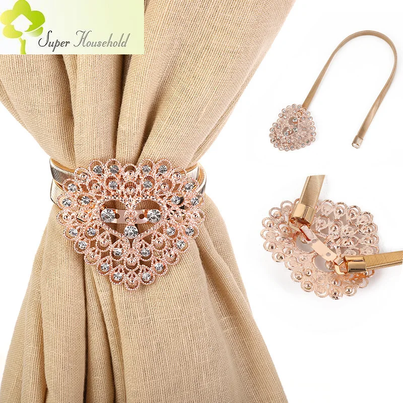 

Креативная занавеска из сплава с инкрустированными кристаллами в европейском стиле, занавеска для влюбленных и брачных, держатели с зажима...