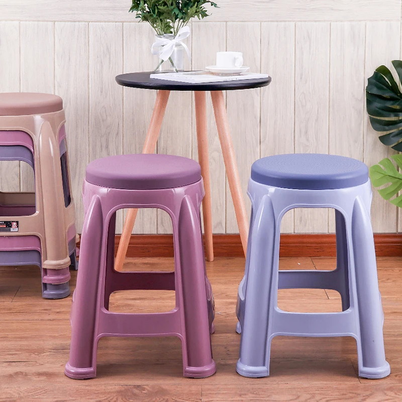 

Round Stool Household Thickened Non-slip Living Room Table Plastic Cooked Glue Simple High Stackable Chair Furniture