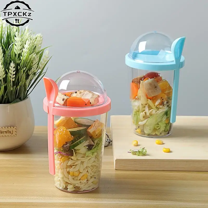 Portable Breakfast Oatmeal Cereal Nut Yogurt Salad Cup Container Set With Fork Sauce Cup Lid Bento Food Bowl Kitchen Lunch Box
