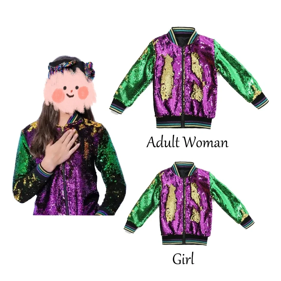 Фото Ruffkids Mardi Gras Mommy And Me Одинаковая верхняя одежда для девочек и женщин Весенняя мода Топы с длинными рукавами Пальто на молнии Детская куртка с пайетками №2