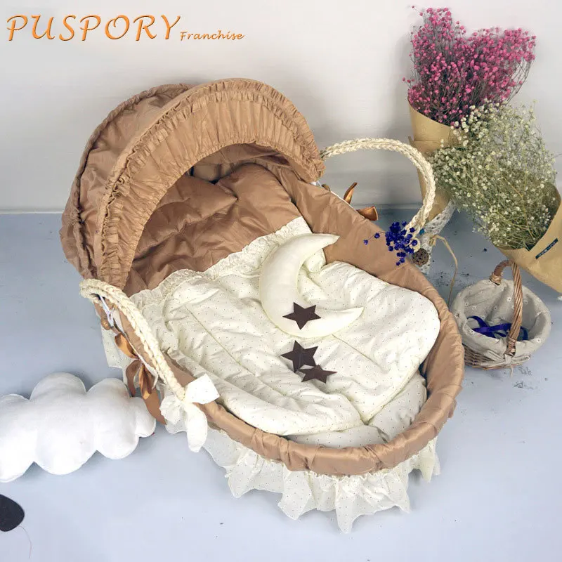 

Newborn Baby Sleeping Basket Macaron Color Cute Pattern Portable Carry Basket Cradle Bed Outdoor Comfortable Basket Four Seasons