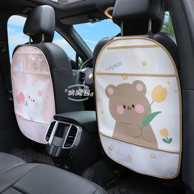 

Car Seat Back Anti Kick Pad Cartoon Bear Anti Dirt Protective Cover Organizer Auto Car Backseat Pad Anti Kick Protector For Kids