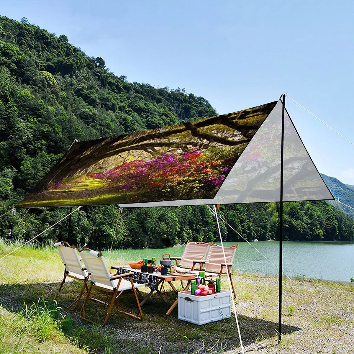 Солнцезащитный навес с садовым принтом для большой группы легкая