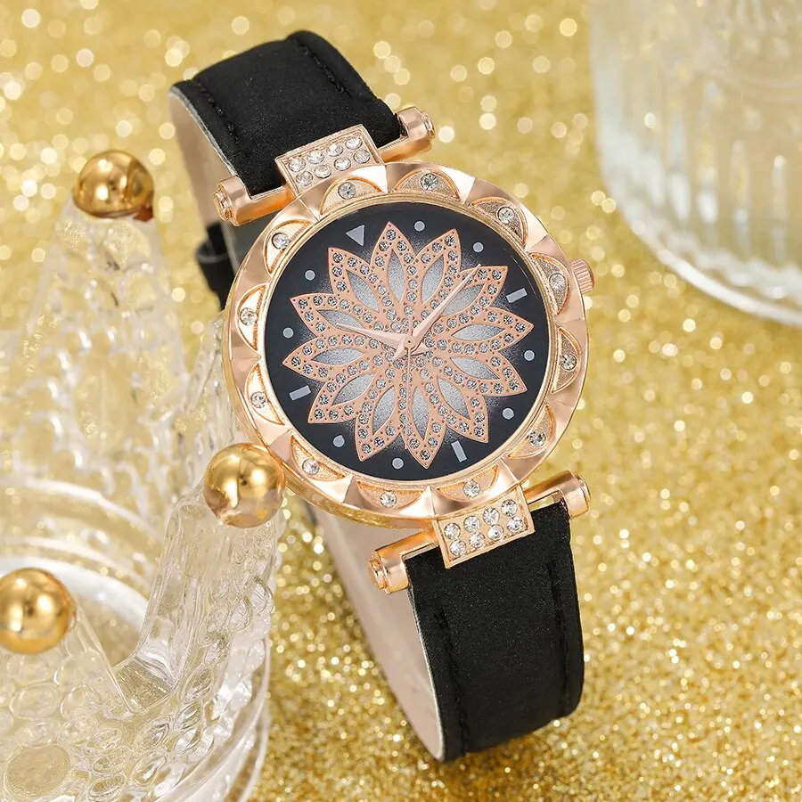 Montres femmes Women Business Fashion Casual Round Pointer Quartz Watches Necklace Bracelet Earrings Ring Set 5pcs tendance 2023
