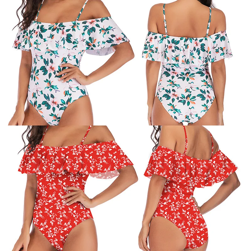 

2022 new one piece Ruffle Swimsuit Bikini bandage print sexy swimsuit