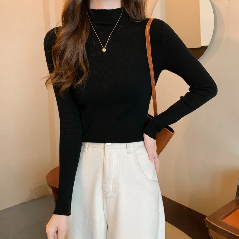 

2022 NEW FASHION WOMEN Spring and autumn long sleeve bottoming shirt turtleneck casual solid color bottoming shirt