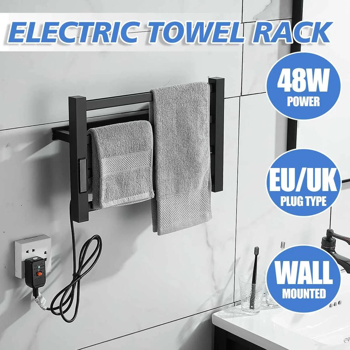 

New Bathroom Equipment Electric Towel Rack Stainless Steel Temperature &Time Control Smart Home Heated Towels Rail Towel Warmer