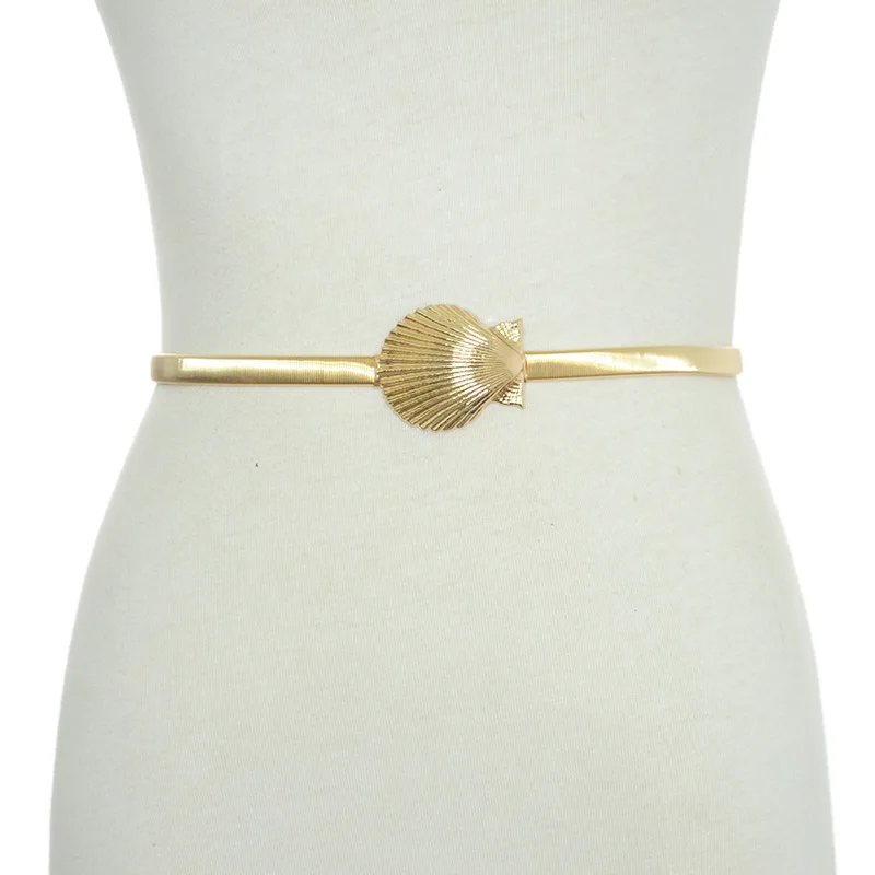 

Women Gold Shell Belt New Metal Buckle Elastic Belts for Women Stretch Waist Chain Waistband Female Dress Fashion