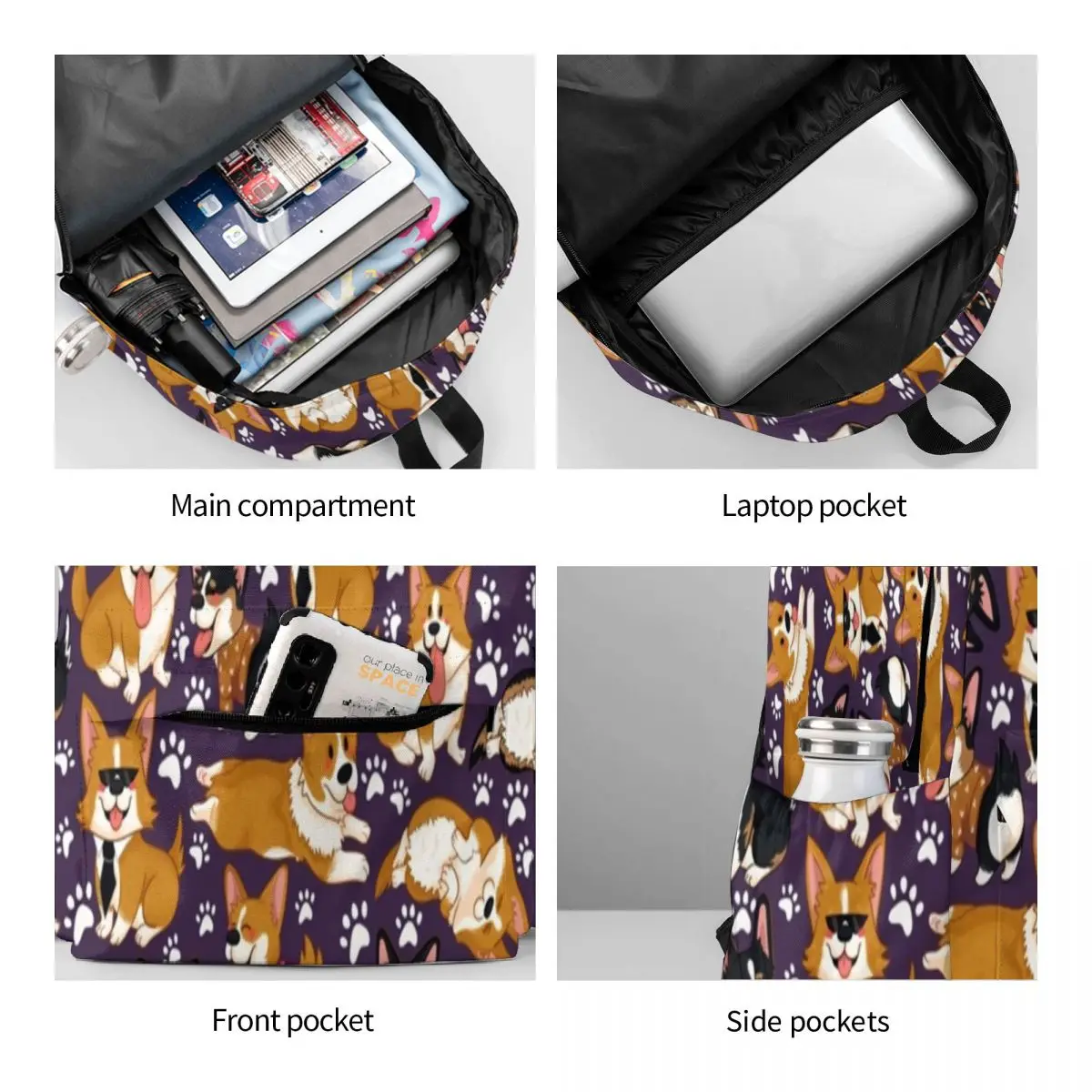 Cute Dog Pattern Backpack Mixed Corgi Pattern Print Graphic Daily Backpacks Boy Fun School Bags Design Big Rucksack images - 6