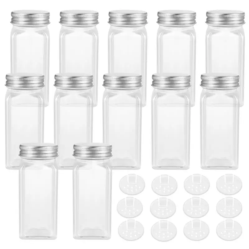 BESTONZON 12PCS Spice Jars Square Glass Containers Seasoning Bottle Kitchen and Outdoor Camping Condiment Containers