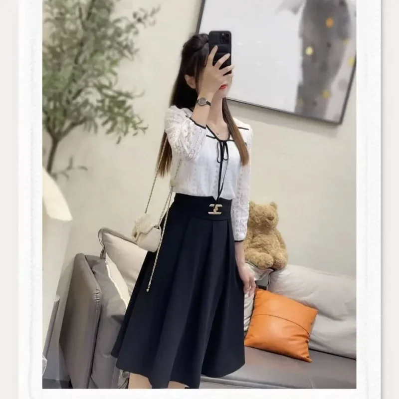 Элегантный осенний топ с круглым ожерельем универсальная утягивающая юбка