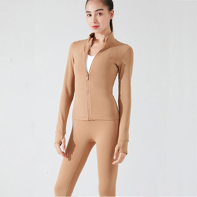 

With Logo Women Fleece Warm Zipper Yoga Coat With Thumb Hole Long Sleeve Crop Top Jacket Workout Gym Clothing Fitness T-Shirts