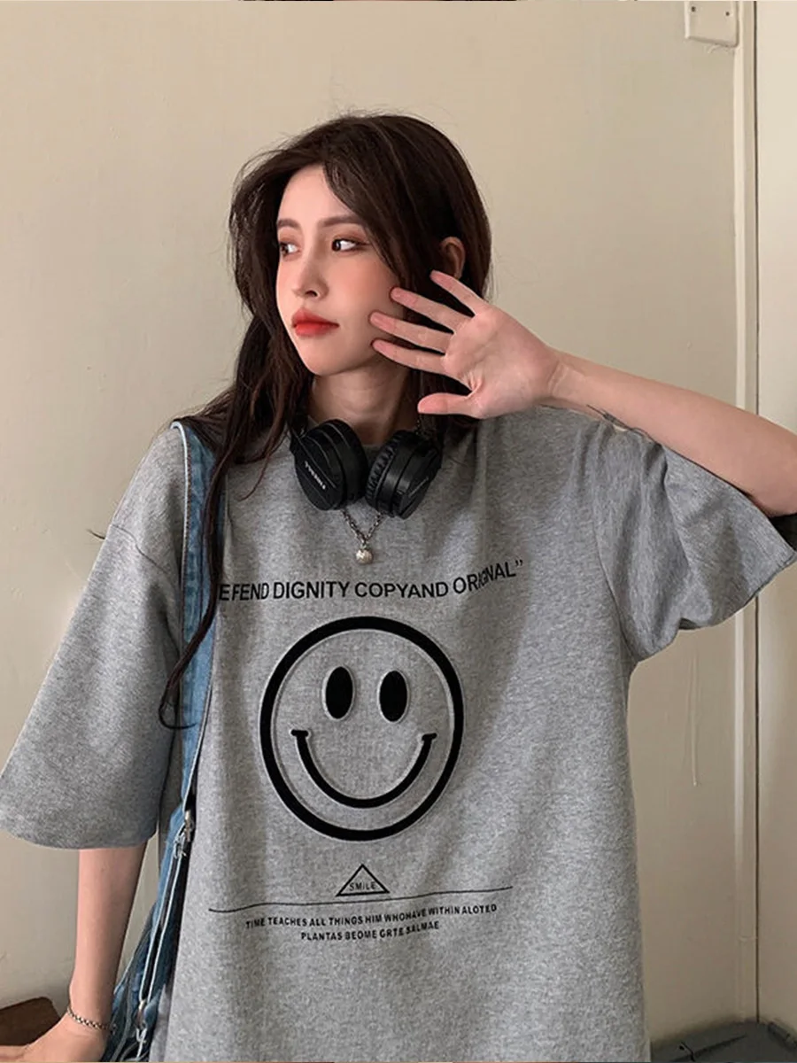 Футболка женская в стиле Харадзюку крутая серая уличная одежда с забавным