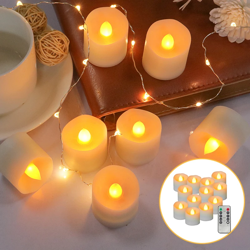 

12 Pcs LED Simulation Candle Flame Light Electronic Yellow Flicker LED Candle Lamp Plastic Tea Light Decor with Remote Control