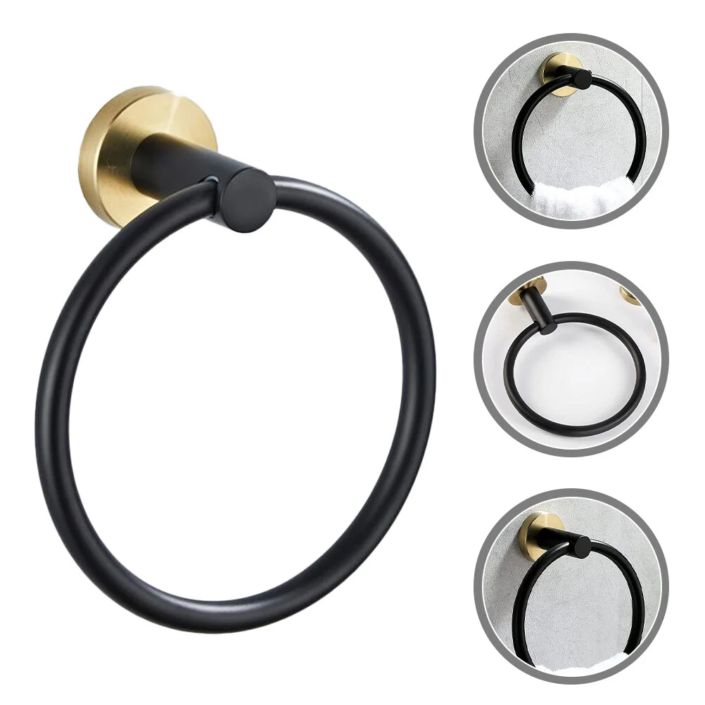 

Black Towel Holder Bathroom Ring Holder 19x16.5cm Rings Stainless Steel Punch Free