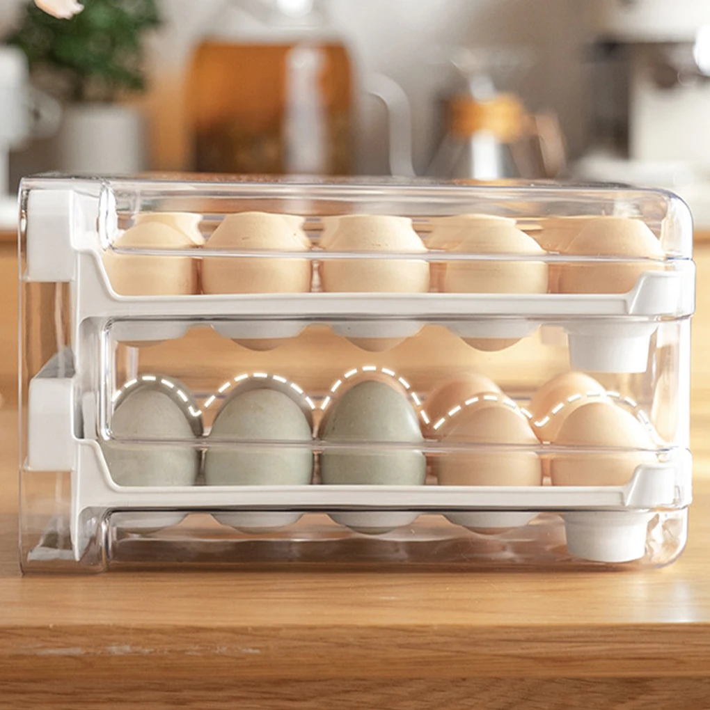 

Refrigerator Egg Storage Organizer 2-Layer Holder Drawer Type Stackable Bins Eggs Container Fruit Box Fresh Keeping