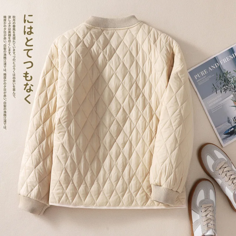 Retro Clip Cotton Warm Baseball Suit Jacket Female Autumn and Winter Loose Lightweight Solid Color Stand-up Collar Cotton Jacket