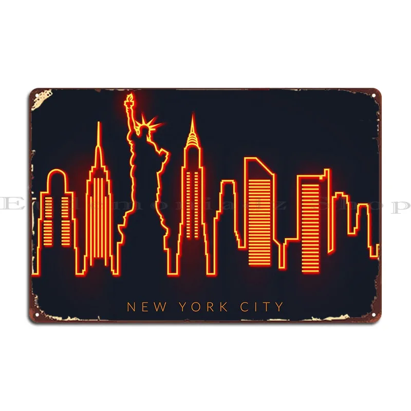 

New York City Skyline Neon Metal Sign Plaques Pub Mural Decoration Wall Decor Character Cinema Tin Sign Poster
