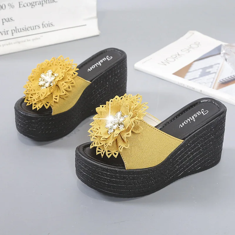 

Shoes Slippers Women Summer Flower Luxury Slides Low Rubber Flip Flops Platform On A Wedge Designer Hawaiian Floral Rome Hoof He