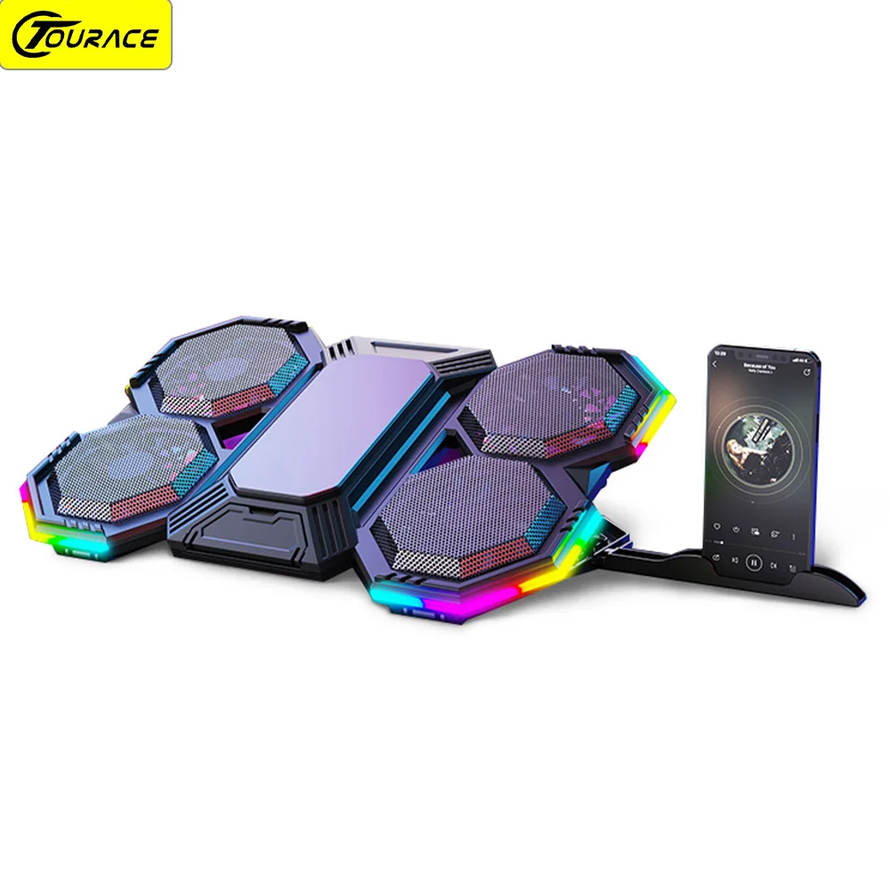 TOURACE Laptop Cooling Pad 12-21 inch Semiconductor Cooler Base with 4 Quiet Fan Para Laptop Game RGB Adjustable Notebook Stand TOURACE Laptop Cooling Pad 12-21 inch Semiconductor Cooler Base with 4 Quiet Fan Para Laptop Game RGB Adjustable Notebook Stand