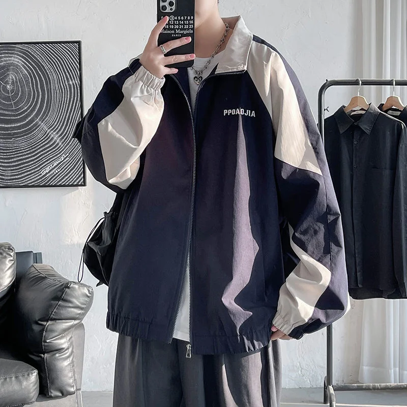 

2022 Spring Men's Varsity Jackets Women Oversized Outwear Contrast Color Man Casual Zipper Winbreak Coat Plus Size 5XL