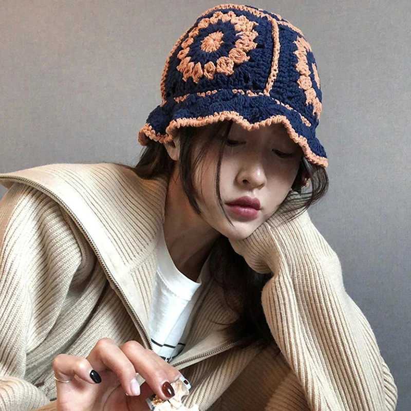 

Summer Hollow Crochet Flower Fisherman Hat Women Version Sunscreen Sun Visor Breathable Knitted Crochet Hat