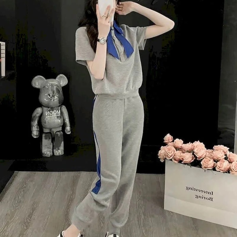 Женский спортивный костюм из двух предметов комплект пуловера с коротким