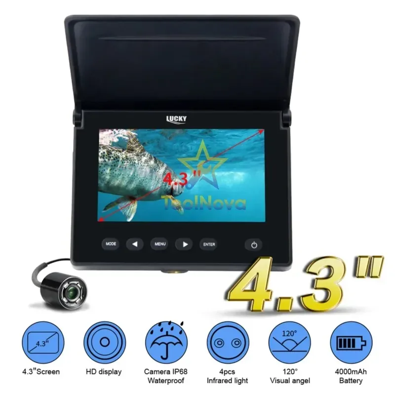Фото Подводная камера LUCKY HD IP68 с ночным видением 4-IR, кабелем 20 м, 4,3-дюймовым экраном, перезаряжаемая, с креплением на козырек, запись видео №3