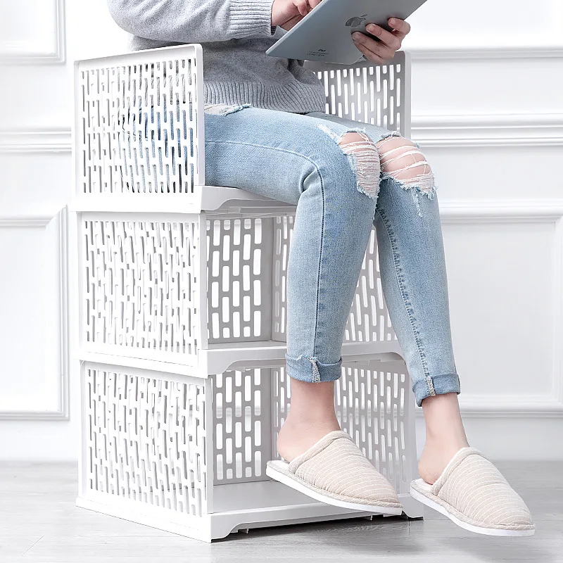 

Stackable Wardrobe Drawer Cabinet Organizer Shelves Clothes Closet Storage Box Mesh Design Storage Rack Assembled Drawer Divider