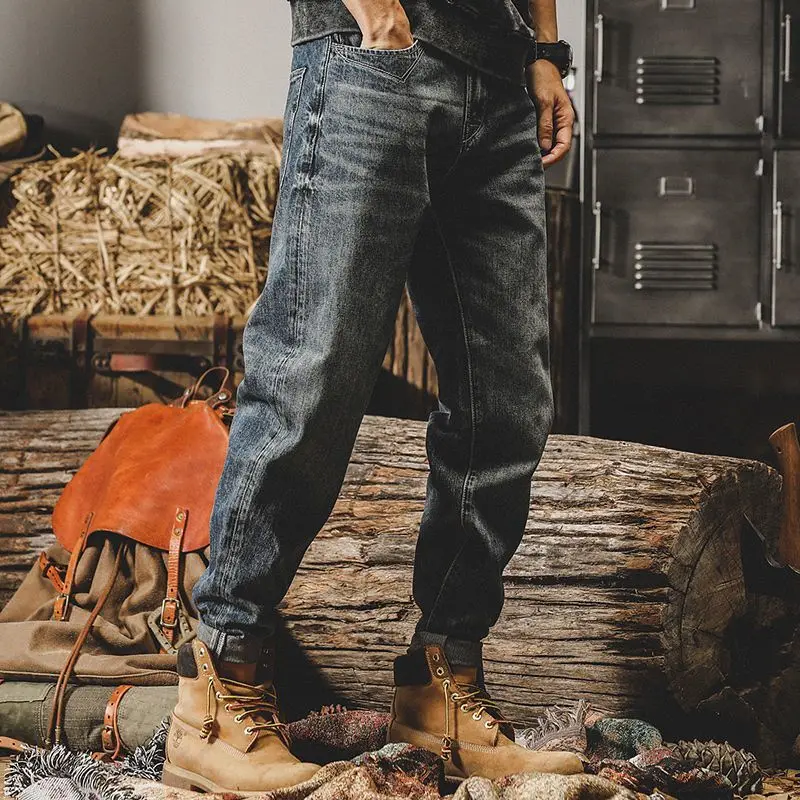 Trousers Jeans for Men Classic Vintage Denim Pants American Heavy Retro Baggy Wide Leg Blue Oversize Jeans Men Casual Pants
