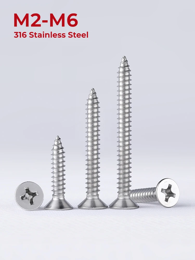 

M2 M2.2 M2.6 M3 M3.5 M4 M5 M6 316 Stainless Steel Countersunk Head Cross Self-tapping Screws Flat Head Phillips Tapping Screws