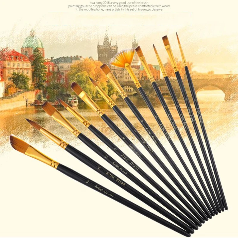 

Paint Brush Set Acrylic Oil Watercolor Canvas Gouache Painting Brushes Include Palette Knife Sponge Bag Black Pen Holder H8WD