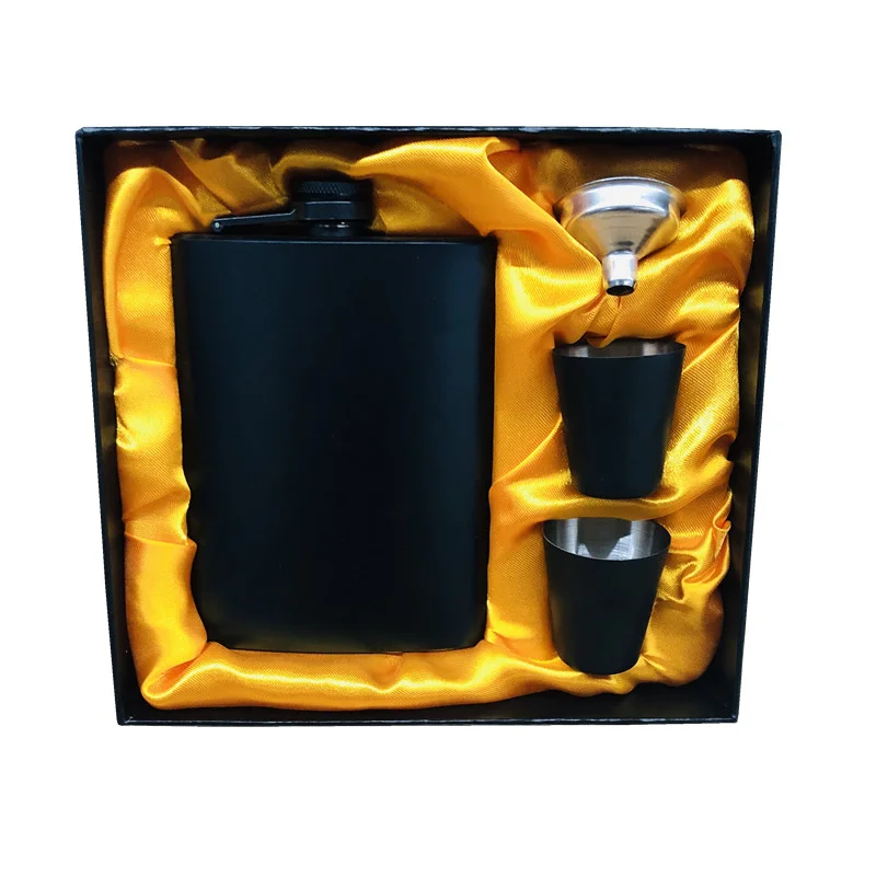 

8 унций 18/8 кружка для водки из нержавеющей стали бутылка для виски плоская Фляжка подарочная коробка набор Воронка для спирта флакон для ликера с новыми черными чашками