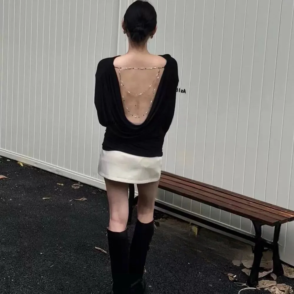 Новинка 2024 темпераментная мягкая клейкая футболка с открытой спиной и свободным