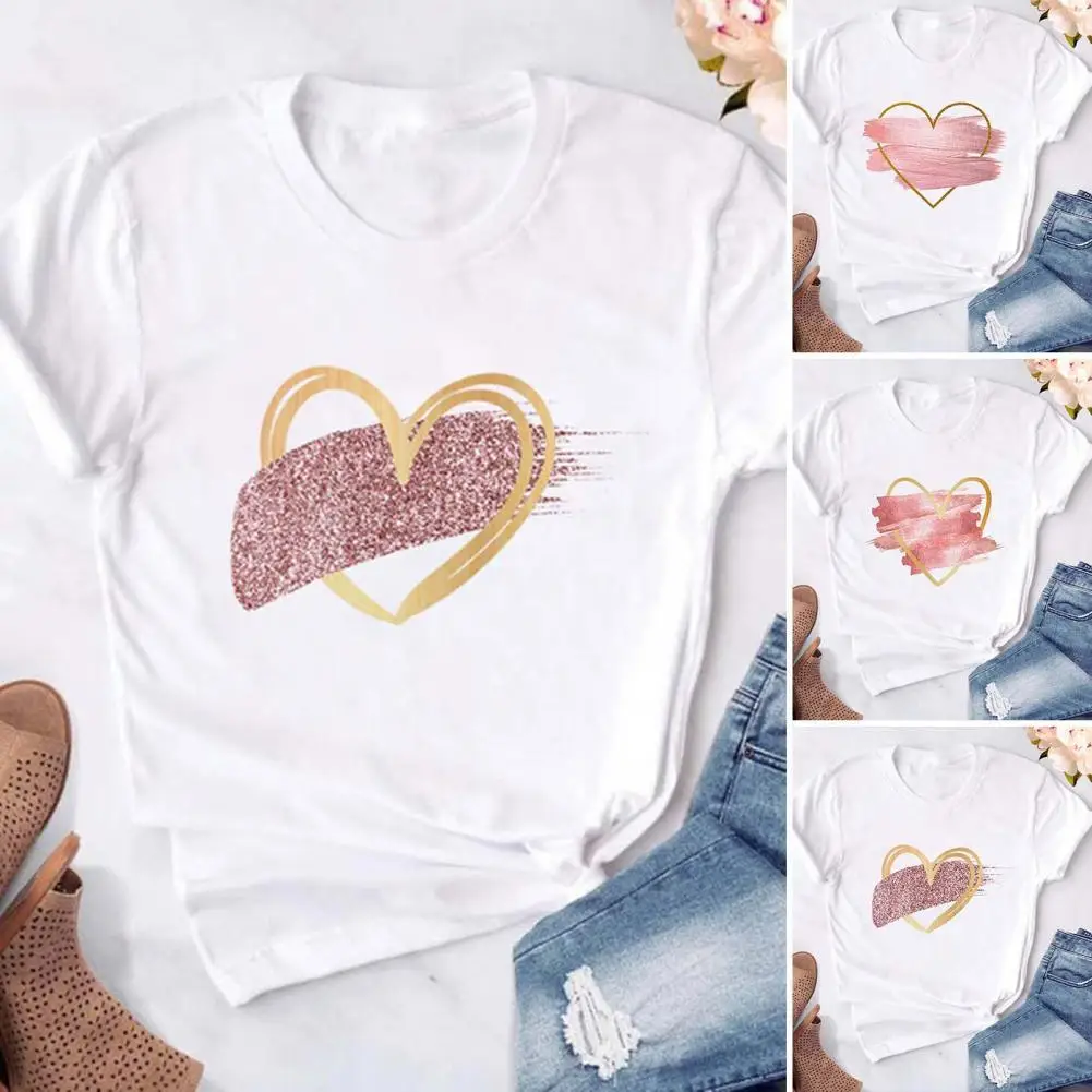 

Повседневная Женская блузка с принтом в виде сердца, женская футболка, белая футболка с графическим принтом в виде сердца