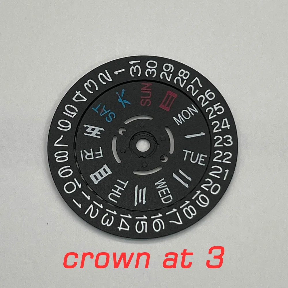 Crown at 3/3.8 Chinese-English Black Watch Movement Datewheel Calendar Sticker Crown for NH36A Mechanism Watch Parts