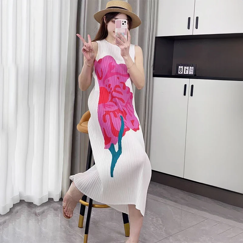 Женское плиссированное платье миаке летнее новое облегающее длинное без рукавов