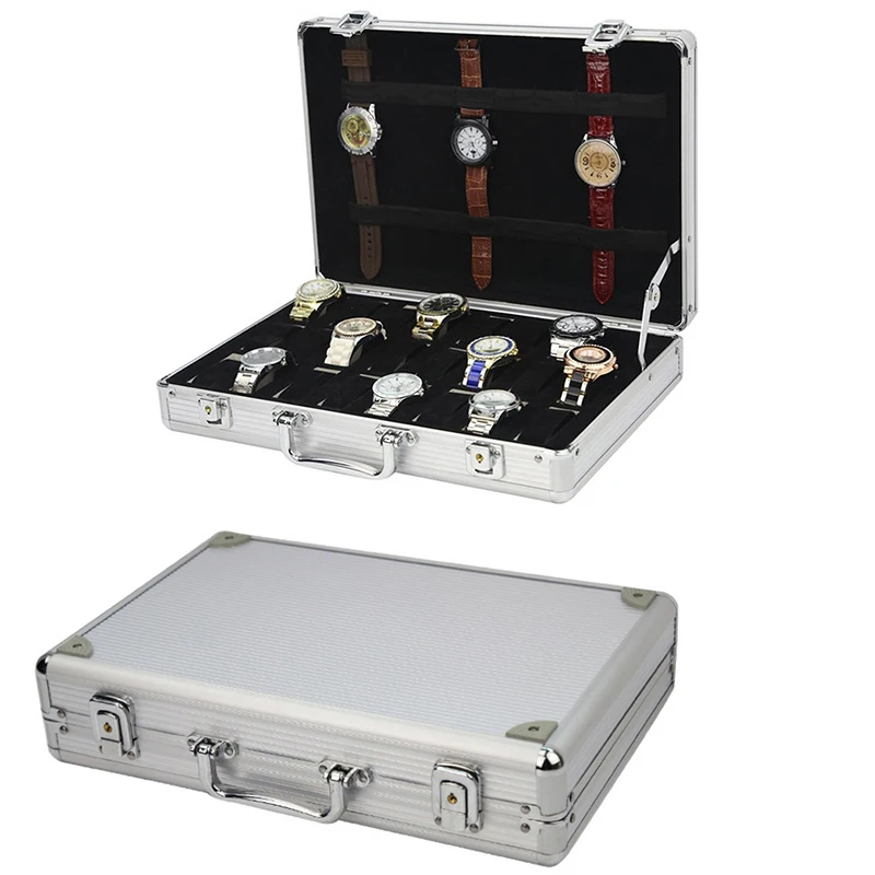 Luxury Watch Storage  Box Display with Pillow 24/12/10 Slot Clear Glass Top  Men Jewellery Box  Aluminium Alloy Watch Case
