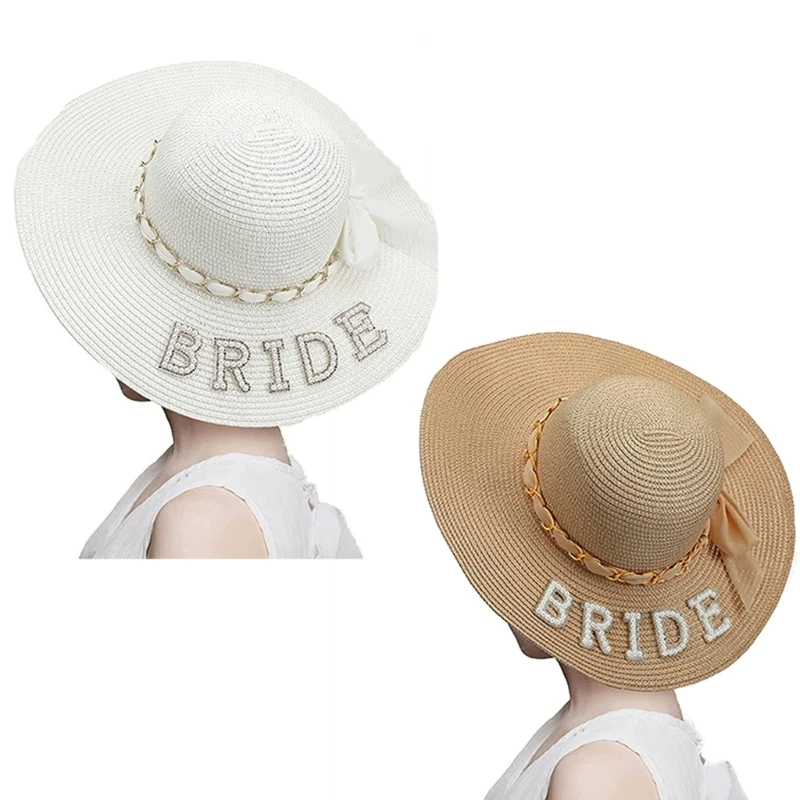 

MXMB Women Straw Hat Wide Brim Bridal Hat Bachelorette Party Decorations Bride Hat Bridal Shower Gift, Bridesmaid Favor