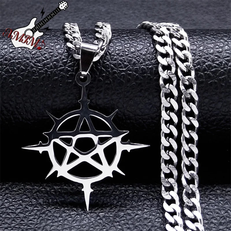 

Gothic Pentagram Pendant Necklace Stainless Steel Pagan Witch Necklaces Magic Jewelry colar masculino aço inoxidável N4631S06