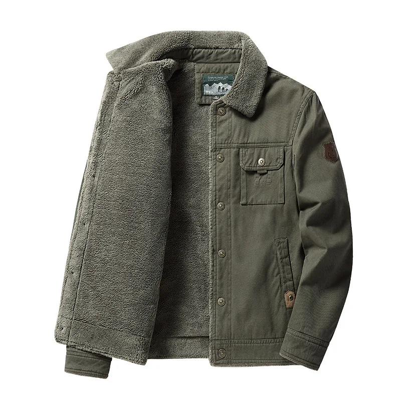 

New Men's Winter Cotton Jacket Wool Lapel Lining Fleece Warm Coat Casual Male High-quality Outdoors Turn Down Collar Jacket