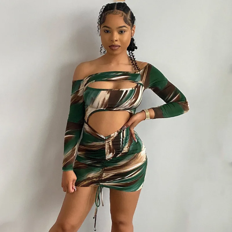 

SZMUHLNY 2022 Summer Women's Mini Dress Cut out Sexy Cutout Bodycon Drawstring Ruched Short Sleeve Party Cocktail Dress