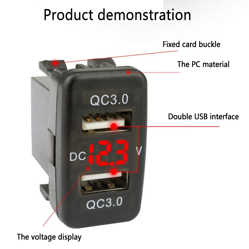 Автомобильное зарядное устройство A54K с двумя портами USB 3.0, быстрой зарядкой и дисплеем-вольтметром, черное, для Toyota (art.: 3920da235978f) - 3920da235978f